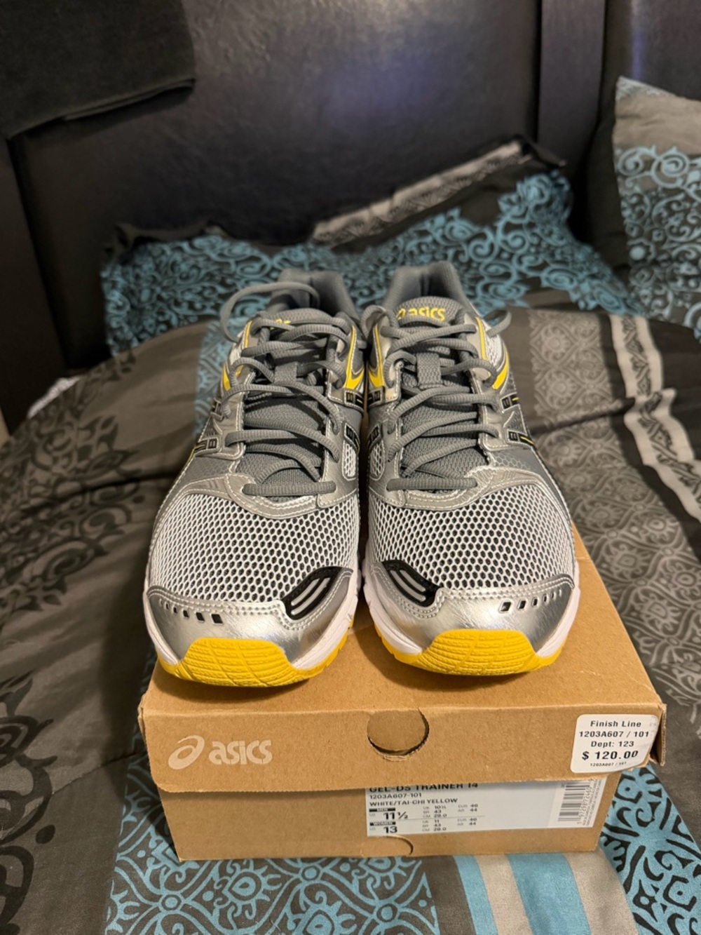 ASICS Gray and Yellow Men’s Athletic Running Shoes
